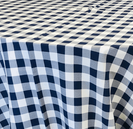 Checkered Navy Blue/White tablecloth linen rental