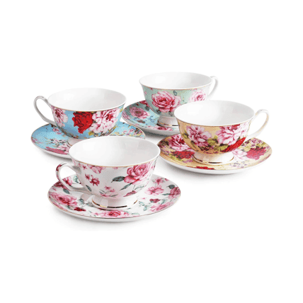 Tea / Coffee Cup Flora - Set of 4 (cups & plates) glassware rental