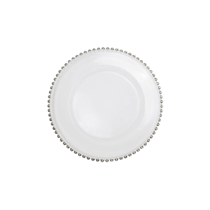 Glass Beaded Silver Charger charger plate rental