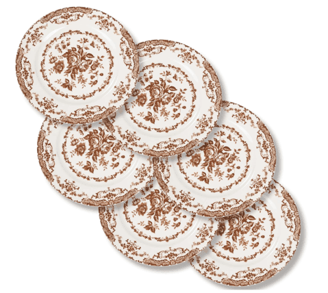Floral Brown Vintage Salad or Dessert Plates dinnerware rental