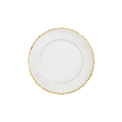 Clear Glass Charger With Gold Band Ripple charger plate rental
